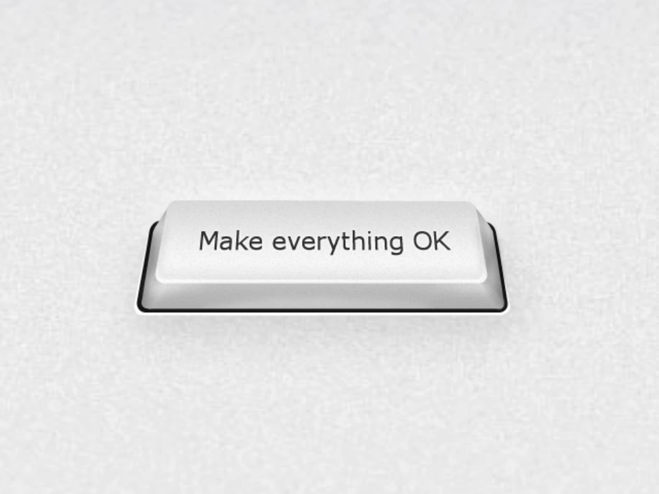 Minimal webpage showing a single large button labeled “Make everything OK” on a light textured background.