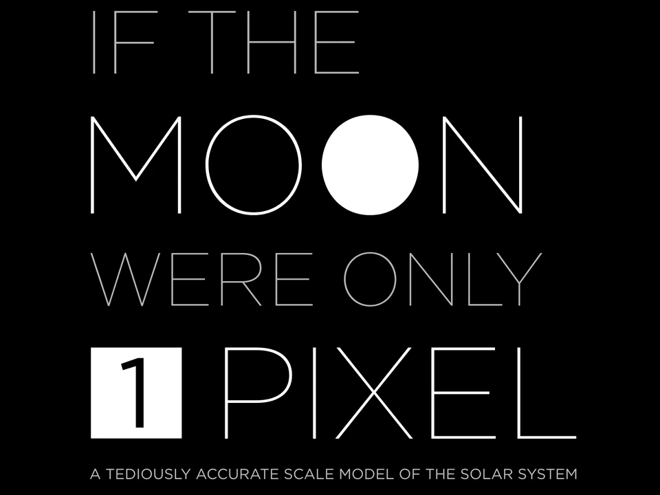 Black webpage with large white text reading “If the Moon were only 1 pixel” and the subtitle “A tediously accurate scale model of the solar system.”